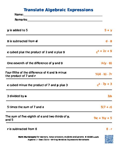 Variable And Expressions Worksheets Free Algebra 1 Systems Of