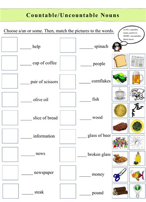 A An Some Countable Uncountable Nouns Worksheet
