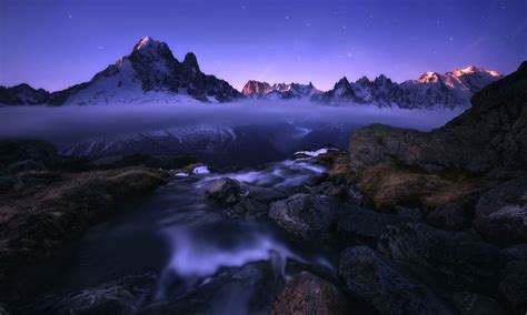 Landscape Harsh Landscapes Mountain River Mountains With Snow Rock Fog Blue Star Desktop