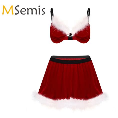 Mens Sissy Crossdress Christmas Santa Cosplay Sex Costume Set Sissy Crossdresser Bra Top With