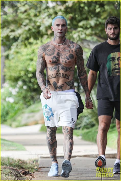 Adam Levine Puts His Many Tattoos On Display While Shirtless After A Workout Photos Photo