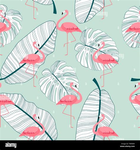 Colorful Pink Flamingo Seamless Pattern Background Vector Illustration