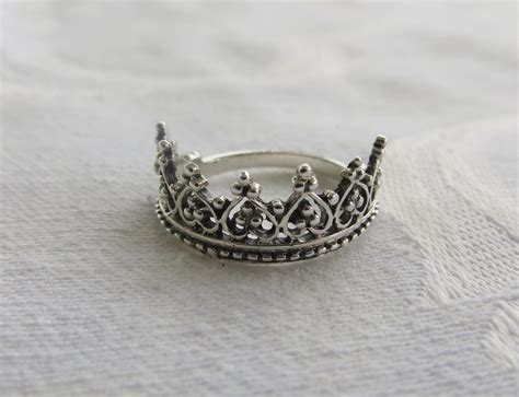 Sterling Silver Crown Ring Heraldic Ring Hearts And Beading Princess
