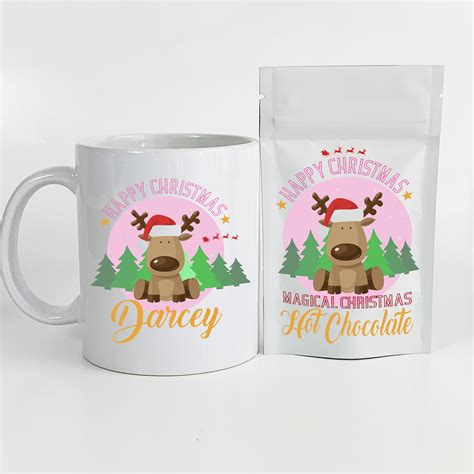 Christmas Mug And Hot Chocolate T Set Pink Reindeer Etsy