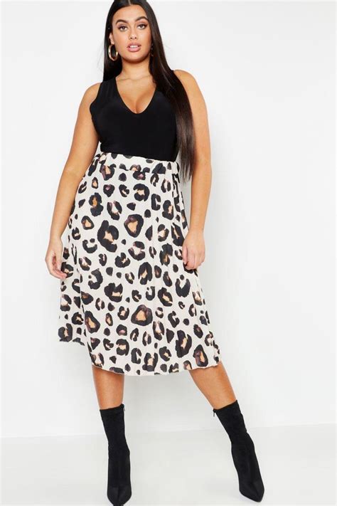Plus Leopard Print Pleated Midi Skirt Boohoo