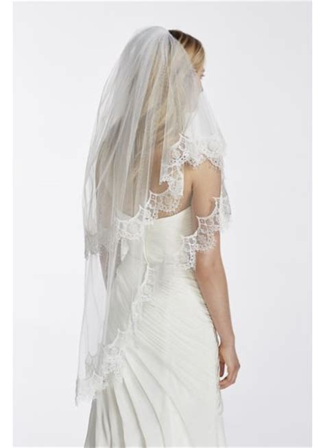 Two Tier Scalloped Edge Lace Mid Length Veil Davids Bridal