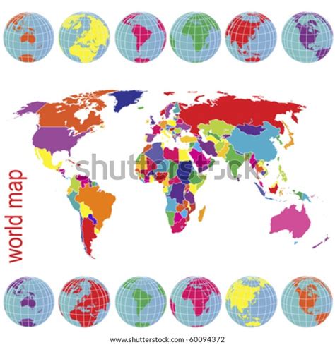 Colored World Map Earth Globes Stock Vector Royalty Free 60094372