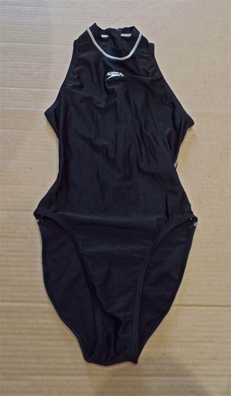 Speedo High Neck Zip Back Hydrasuit Swimsuit Size Gb32 D36 Shiny