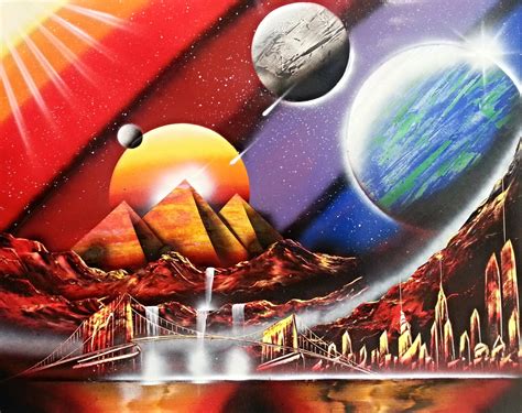 Pyramids And New York Spray Paint Art 22 In X 28 In