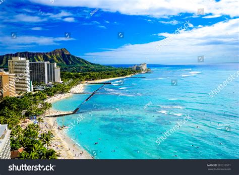 Waikiki Beach Diamond Head Honolulu Oahu Stock Photo 581316511