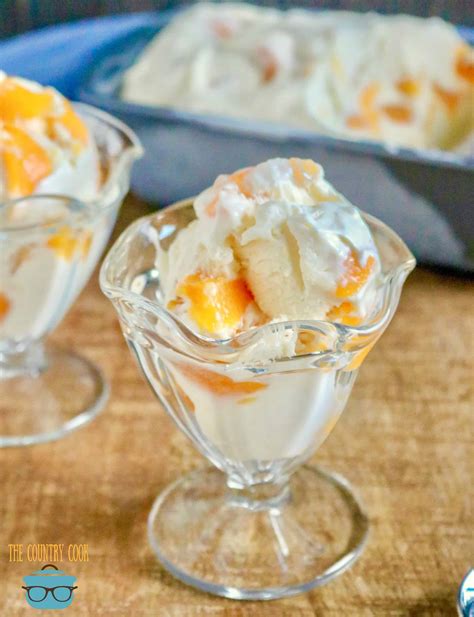 Just follow the picture tutorial below and then is it ok to just use heavy cream instead of half and half? Easy No Churn Peach Ice Cream - The Country Cook dessert