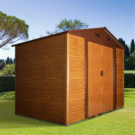 Outsunny 9 X 6ft Garden Shed Wood Effect Tool Storage Sliding Door Wood