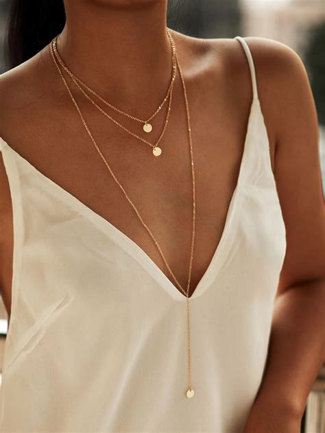 Shop Round Pendant Layered Necklace Set Online Shein Offers Round