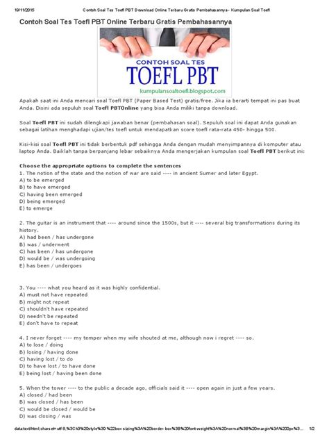 Contoh soal cpns yang diujikan dalam tes penerimaan cpns terdiri dari seleksi kompetensi dasar (skd) dan seleksi kompetensi bidang (skb). Contoh Soal Tes TOEFL PBT Download Online Terbaru Gratis Pembahasannya - Kumpulan Soal TOEFL ...