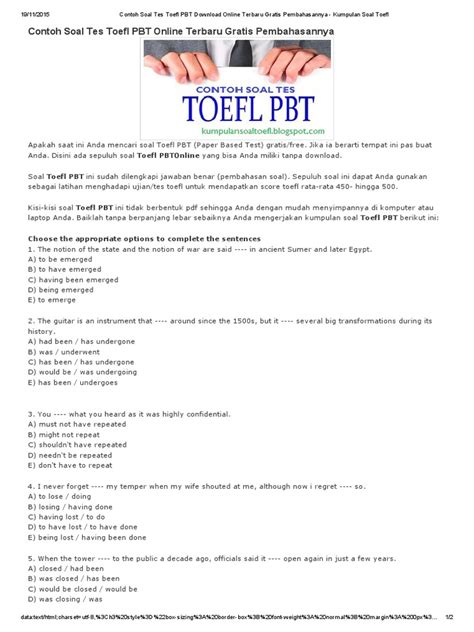 Contoh Soal Tes TOEFL PBT Download Online Terbaru Gratis ...