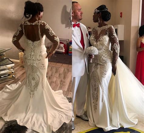 Sparkly Crystal Mermaid Wedding Dresses With Long Sleeve 2021 Lace Applique Beaded Nigeria