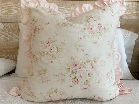 Shabby Chic Floral Ruffle Pillow Sham Euro Pillow Cover Pink Etsy