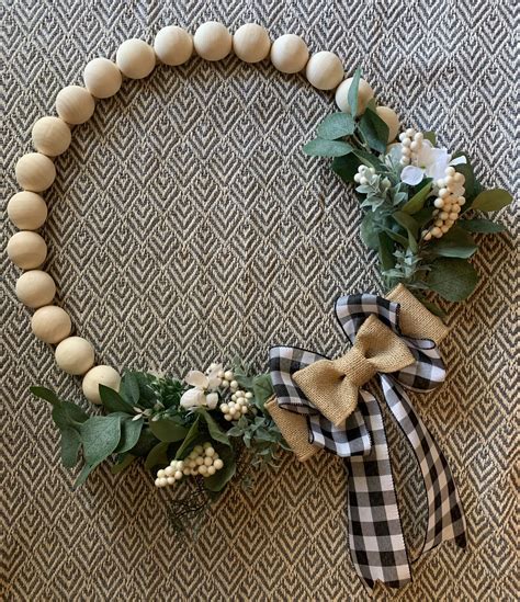 Split Ball Wreath Farmhouse Wood Bead Hoop 16 Inches Etsy Wooden