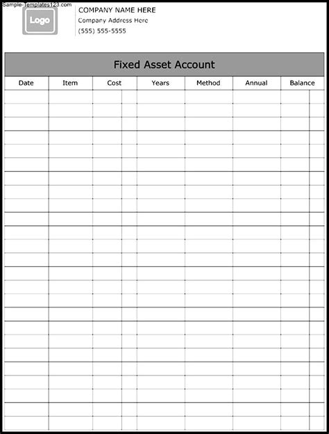 Fixed Asset Account Form Template Sample Templates
