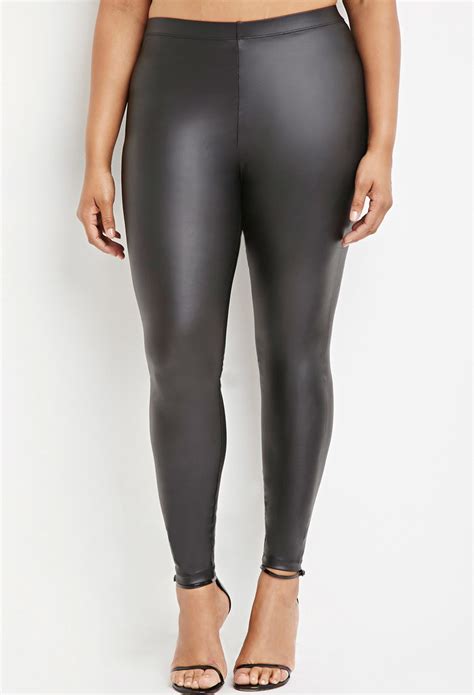 Lyst Forever 21 Plus Size Metallic Faux Leather Leggings In Black
