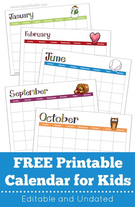 Free Printable Calendar For Kids Editable And Undated My Joy Filled Life