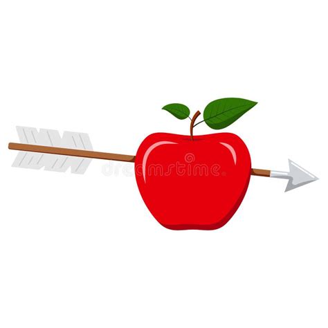 Vector Flat Design Illustration Of Wooden Arrow In Red Apple Icon