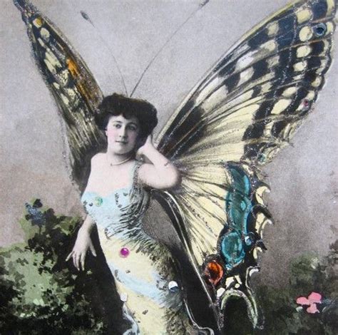Antique Butterfly Girl Postcard Ca 1910 Assemblage Art Dolls
