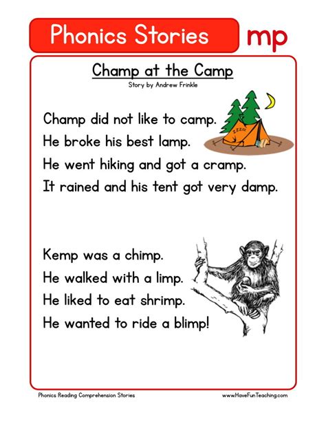 I think i am nostalgic because i learned to read with every component of reading is taught: Reading Comprehension Worksheet - Champ at the Camp