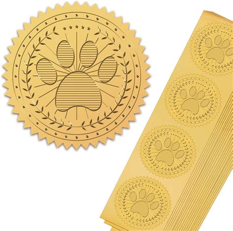 Craspire Gold Foil Certificate Seals Dog Paw 2 Round Self