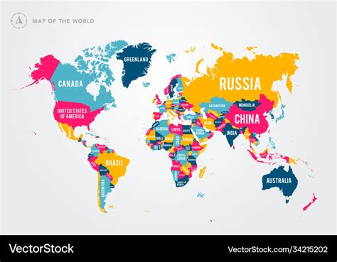 Colorful Map World With Country Names Royalty Free Vector