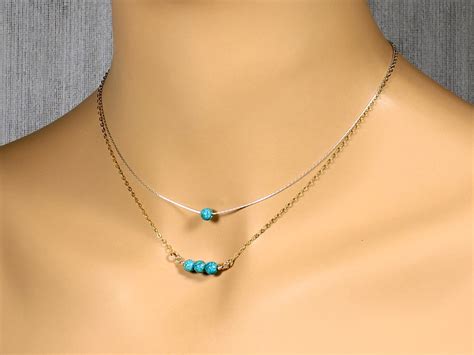 Turquoise Sterling Silver Necklace Natural Blue Green Gemstone Etsy