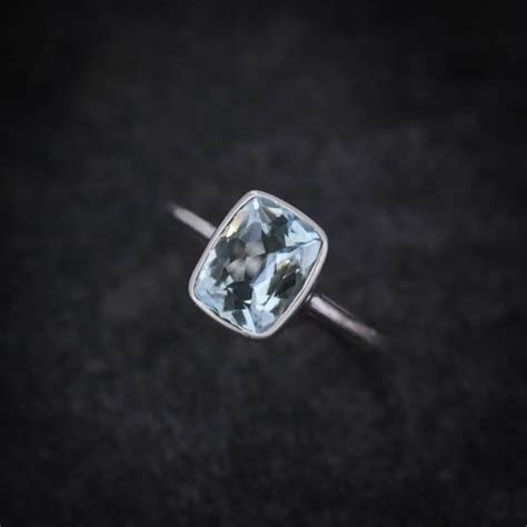 Sterling Silver And Cushion Cut Sky Blue Topaz Ring Blue Etsy