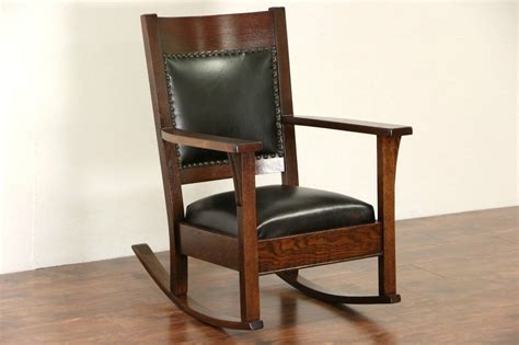 Arts And Crafts Mission Oak 1910 Antique Rocking Chair New Leather