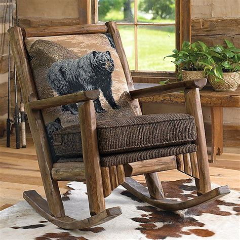 Black Bear Log Rocking Chair Cabin Furniture Black Bear Decor Log