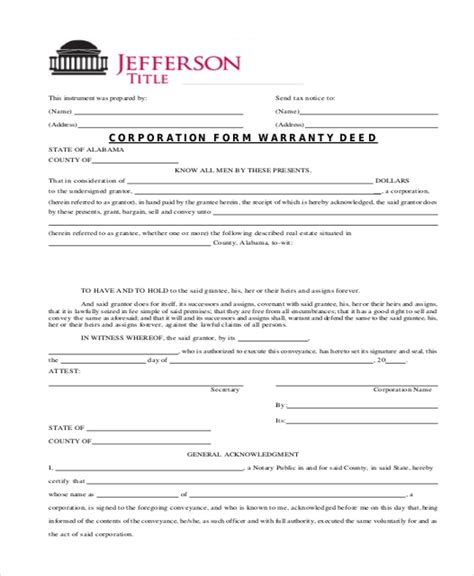 Free 10 Sample General Warranty Deed Forms In Pdf Ms Word 8 Images