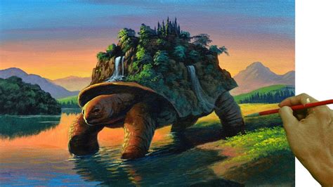 Acrylic Landscape Painting Tutorial Old Giant Tortoise Surreal