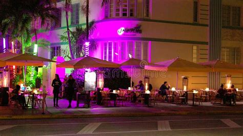 Colorful Ocean Drive At South Beach Miami By Night Miami Florida February 14 2022
