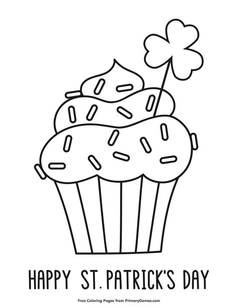 St patrick´s day coloring pages printable coloring pages for kids: St. Patrick's Day Cupcake Coloring Page • FREE Printable ...