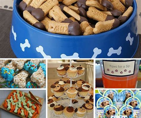 A Blue Bowl Filled With Lots Of Treats And Desserts Next To Pictures Of