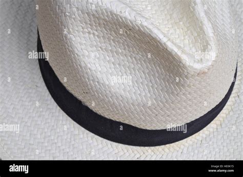 White Panama Summer Straw Hat Fashion And Vacations Theme Stock Photo