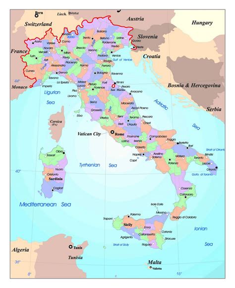 Mapa Político Y Administrativo Detallado De Italia Con Las Principales