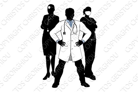 Doctors And Nurses Medical Team Silhouettes Healthcare Illustrations