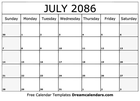 July 2086 Calendar Free Blank Printable With Holidays