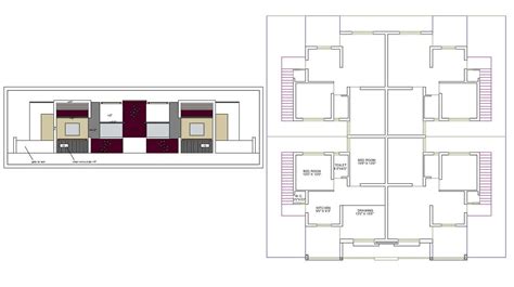 2d Dwg Drawing Twin Bungalow Planning With Elevation Design Autocad
