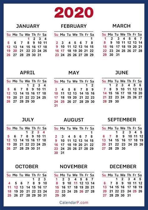 2020 Calendar With Us Holidays Printable Free Blue Sunday Start