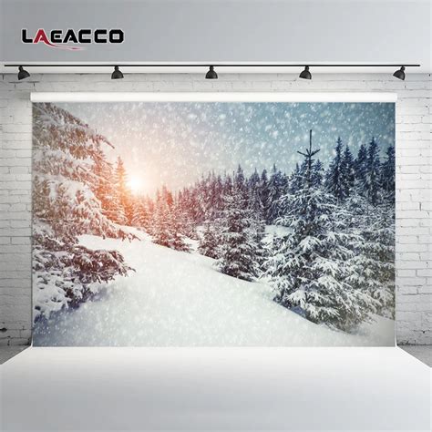 Laeacco Winter Heavy Snowy Pine Trees Forest Scenic Photography