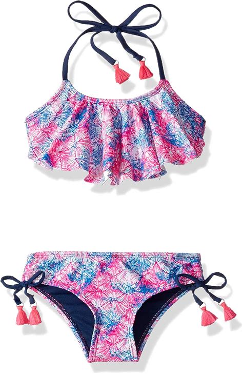 Limited Too Girls Bikini With Ruffle And Tassels Two Piece Swimsuit