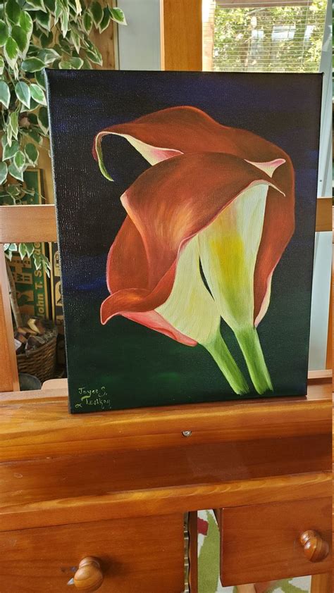 Red Calla Lilies A Realistic Oil Painting On Canvas Of Red Calla