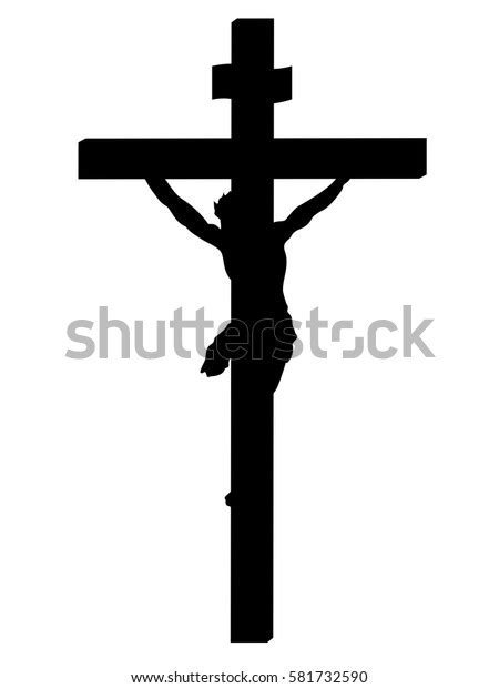 Silhouette Jesus Crucifixion Isolated On White Image Vectorielle De