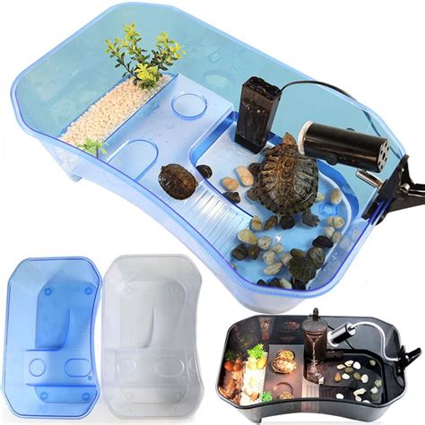 Aquarium Transparent Turtle Breeding Box Reptile Perched House With Drying Platform For